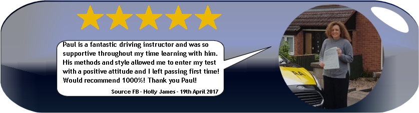 5 star review from holly james of pauls 5 star driving tuition